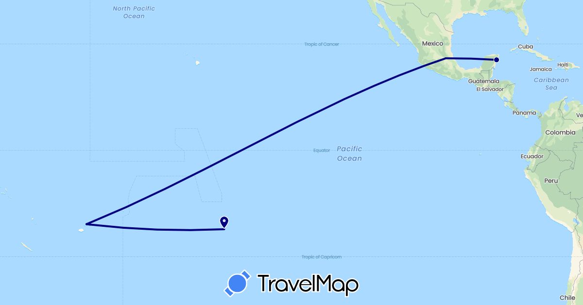 TravelMap itinerary: driving in Fiji, France, Mexico (Europe, North America, Oceania)